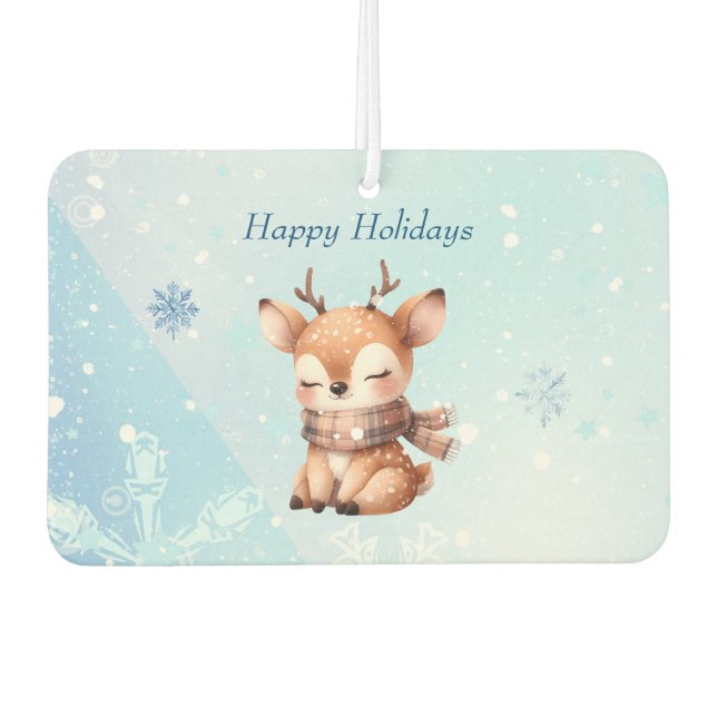 Cute Cartoon Deer in Snow Car Air Freshener (Front)