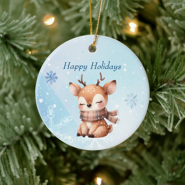 Cute Cartoon Deer in Snow Ceramic Tree Decoration (Tree)