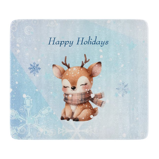 Cute Cartoon Deer in Snow Cutting Board (Front)