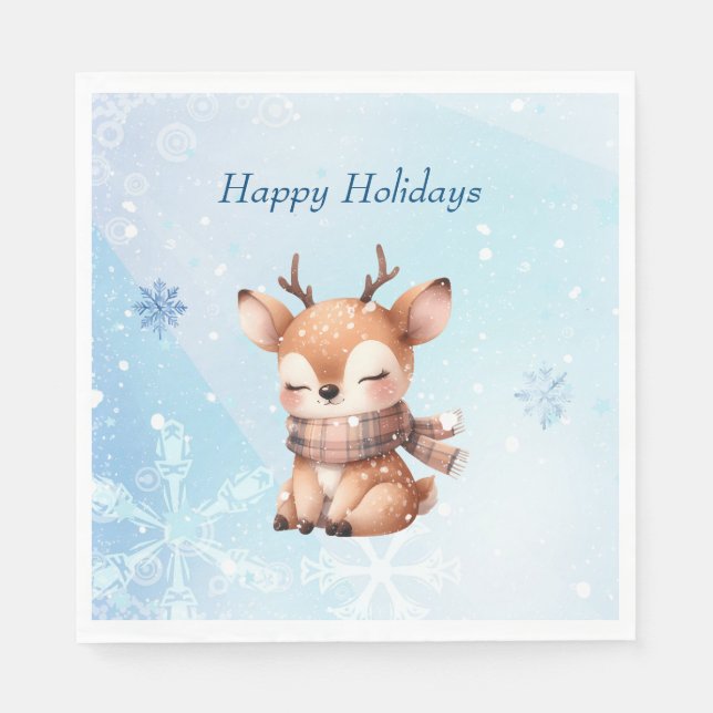 Cute Cartoon Deer in Snow Napkin (Front)