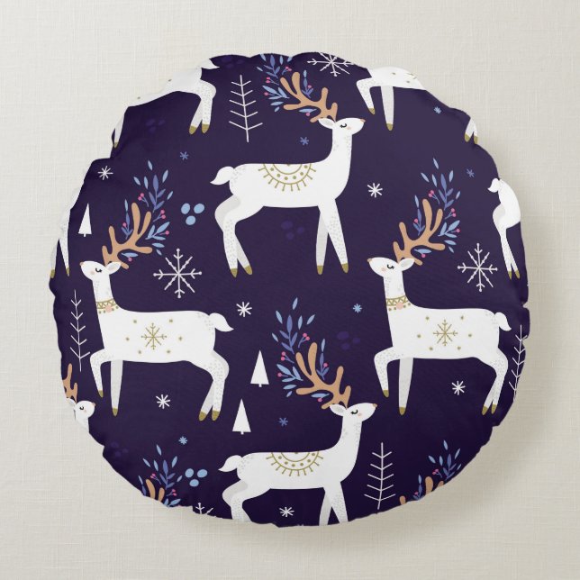 Cute cartoon deer seamless pattern, nursery backgr round cushion (Front)