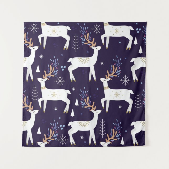 Cute cartoon deer seamless pattern, nursery backgr tapestry (Front)