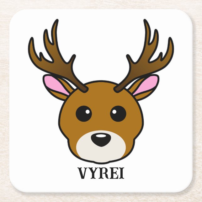 Cute Cartoon Deer Square Paper Coaster (Front)