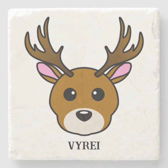 Cute Cartoon Deer Stone Coaster (Front)
