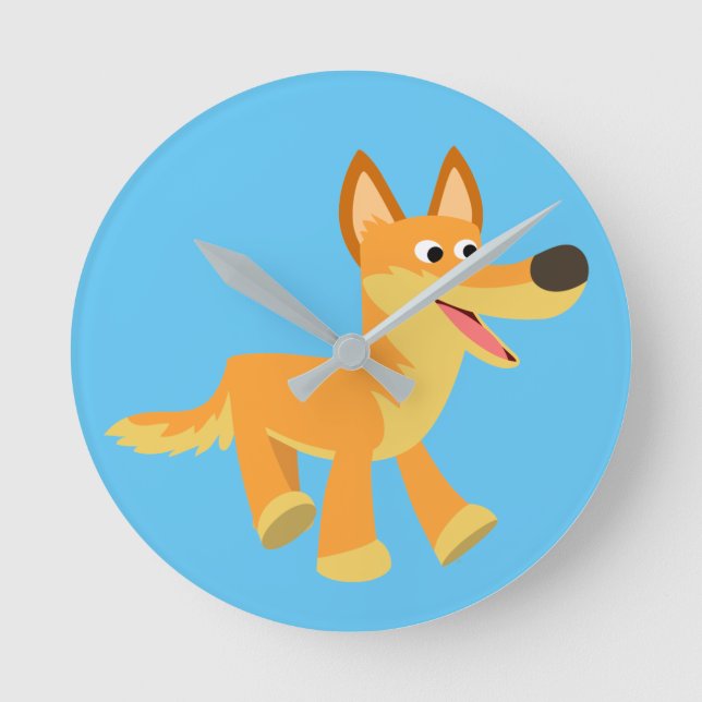 Cute Cartoon Dingo Round Clock (Front)