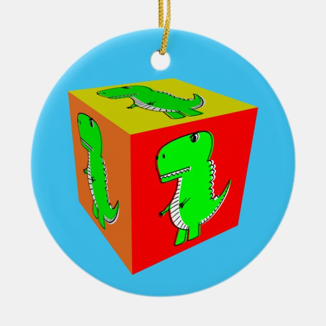 Cute Cartoon Dino Cube Art Ceramic Tree Decoration (Front)