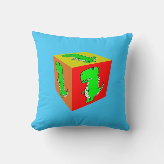 Cute Cartoon Dino Cube Art Cushion (Front)