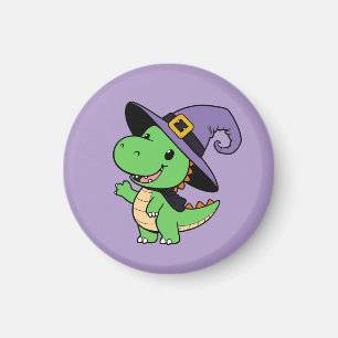 cute cartoon dino witch halloween magnet