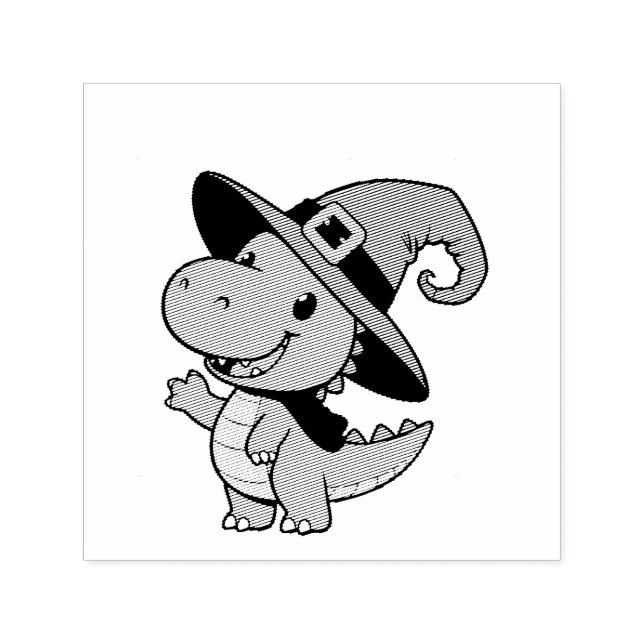 cute cartoon dino witch halloween self-inking stamp (Design)