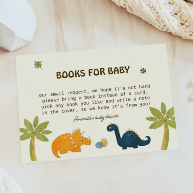 Cute Cartoon Dinosaur Baby Shower Books For Baby Enclosure Card (Creator Uploaded)