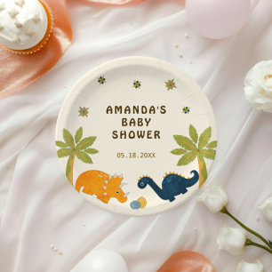 Cute Cartoon Dinosaur Baby Shower  Paper Plate