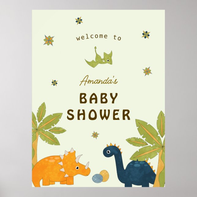 Cute Cartoon Dinosaur Baby Shower  Poster (Front)