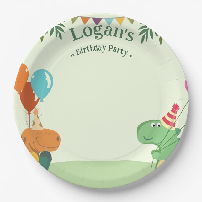 Cute Cartoon Dinosaur Birthday Party Paper Plate (Front)