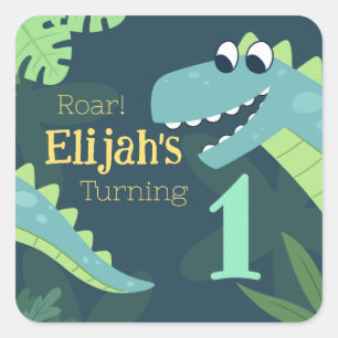 Cute Cartoon Dinosaur Children's Birthday Square Sticker