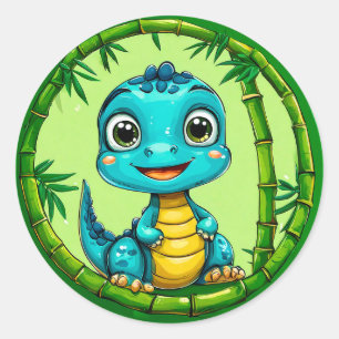 Cute cartoon dinosaur classic round sticker