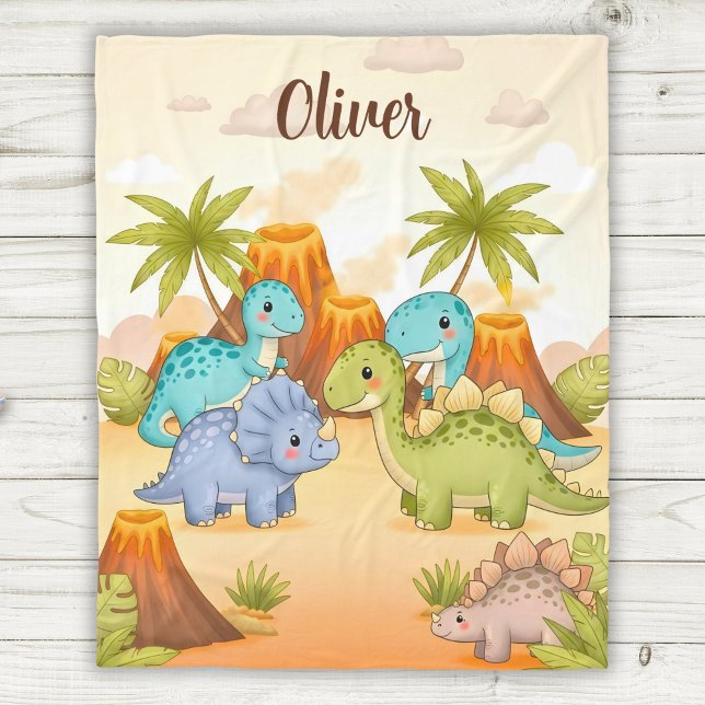 Cute Cartoon Dinosaur Friends Fleece Blanket (Creator Uploaded)