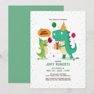 Cute cartoon dinosaur kids Happy Birthday party Invitation