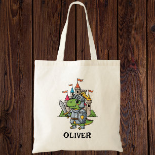 Cute Cartoon Dinosaur Knight in Armor Tote Bag