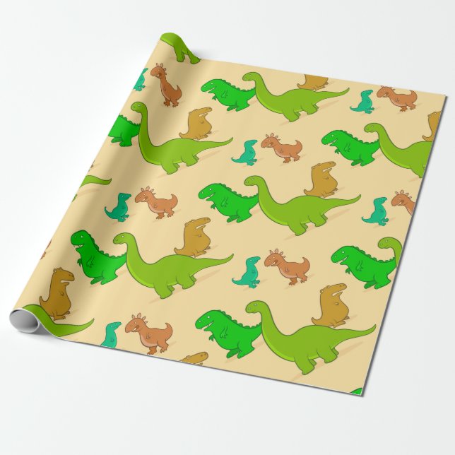 Cute Cartoon Dinosaur Pattern Wrapping Paper (Unrolled)