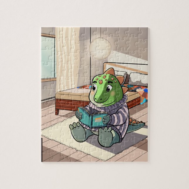 Cute Cartoon Dinosaur Reading Jigsaw Puzzle (Vertical)