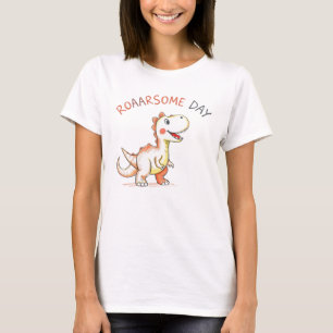Cute Cartoon Dinosaur "Roarsome Day!" Funny Design T-Shirt