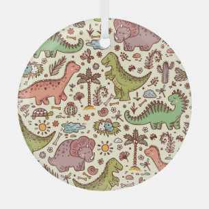 Cute Cartoon Dinosaur Vintage Pattern Glass Tree Decoration