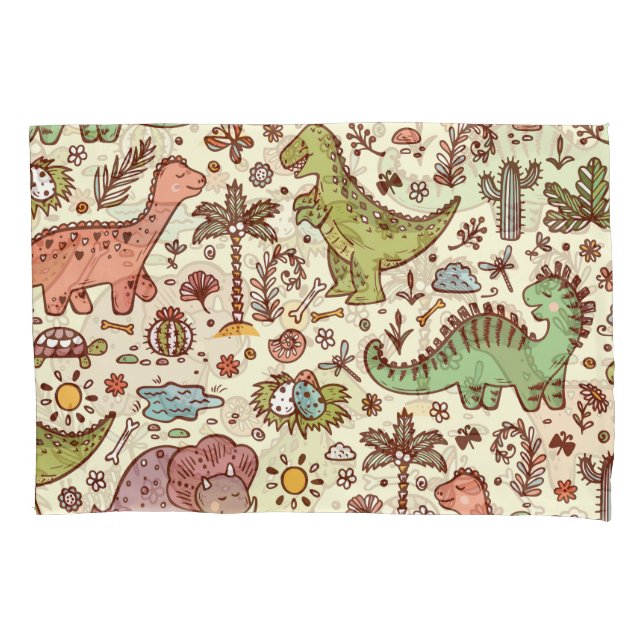 Cute Cartoon Dinosaur Vintage Pattern Pillowcase (Front)