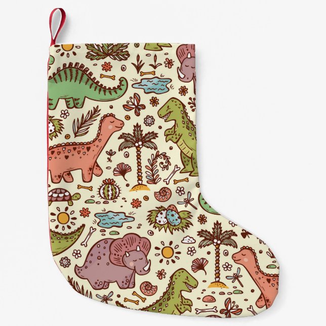 Cute Cartoon Dinosaur Vintage Pattern Small Christmas Stocking (Front)