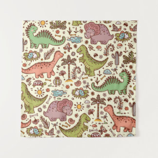 Cute Cartoon Dinosaur Vintage Pattern Tapestry