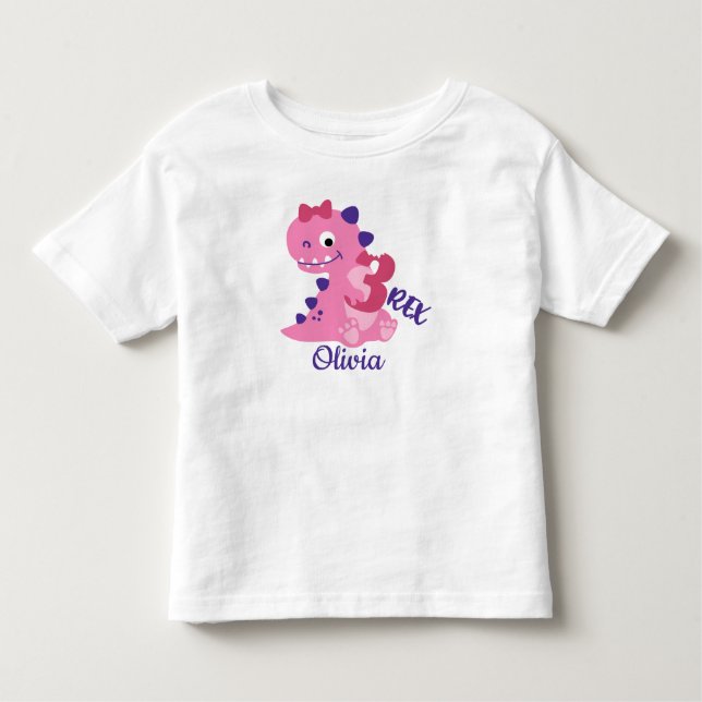 Cute Cartoon Dinosaurs 3rd Birthday Girl Toddler T-Shirt (Front)
