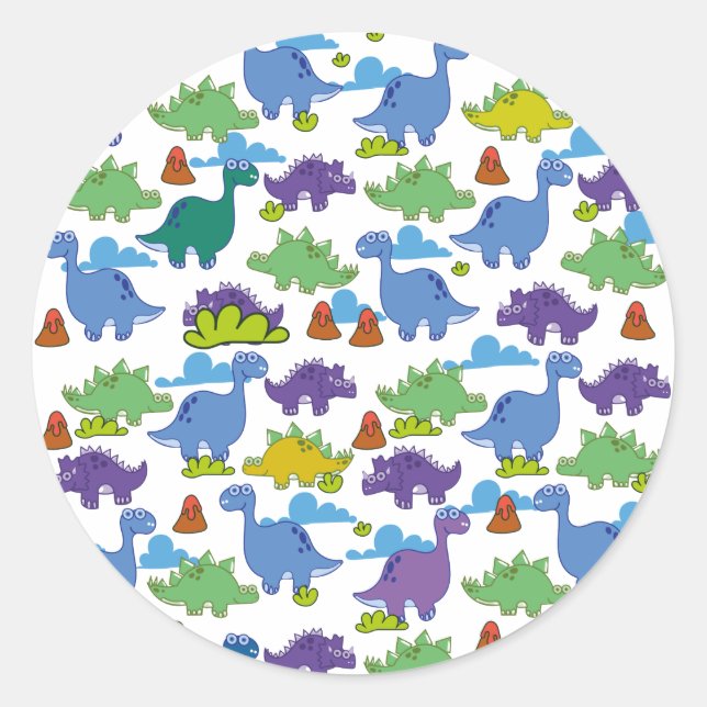 Cute Cartoon Dinosaurs Classic Round Sticker (Front)