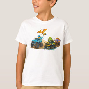 Cute Cartoon Dinosaurs Driving Monster Trucks - Ad T-Shirt