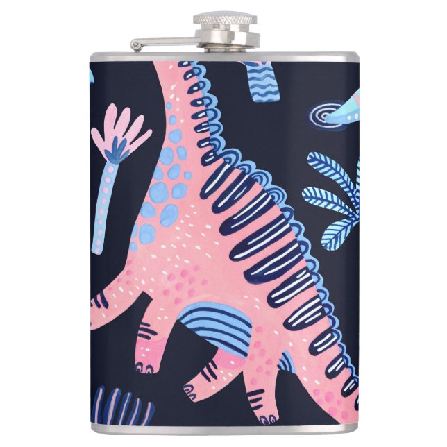 Cute cartoon dinosaurs pattern. hip flask (Front)