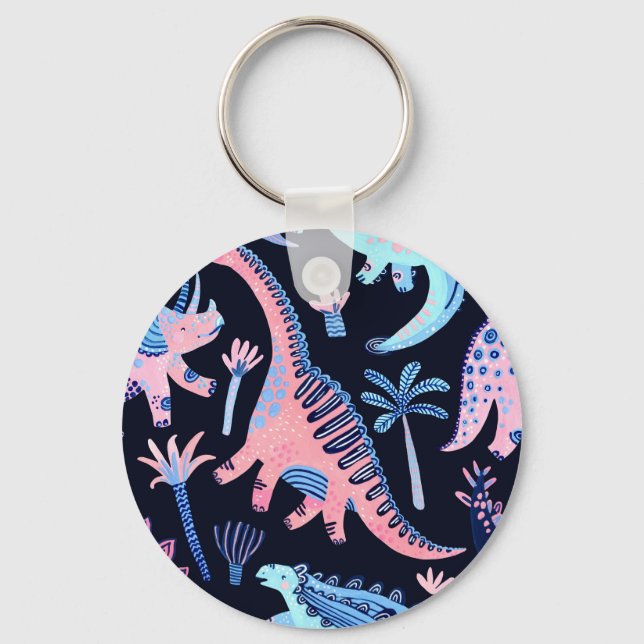 Cute cartoon dinosaurs pattern. key ring (Front)