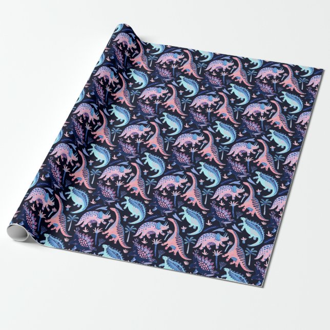 Cute cartoon dinosaurs pattern. wrapping paper (Unrolled)