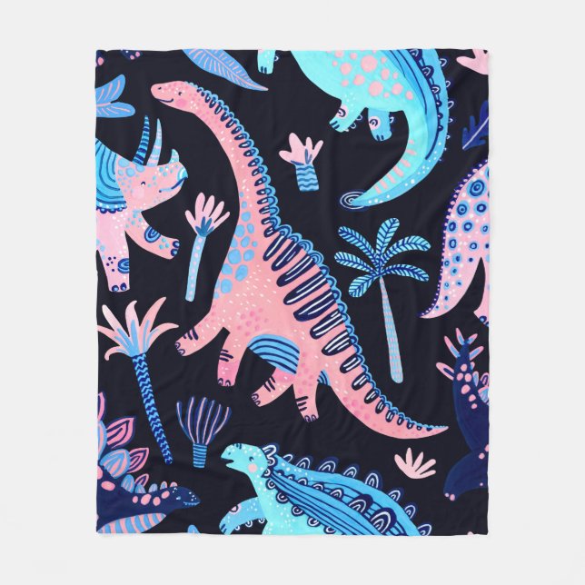Cute cartoon dinosaurs seamless pattern in scandin fleece blanket (Front)