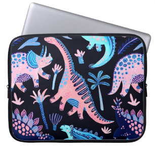 Cute cartoon dinosaurs seamless pattern in scandin laptop sleeve