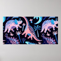 Cute cartoon dinosaurs seamless pattern in scandin