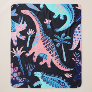 Cute cartoon dinosaurs seamless pattern in scandin sherpa blanket