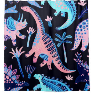 Cute cartoon dinosaurs seamless pattern in scandin shower curtain