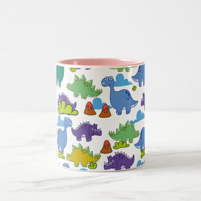 Cute Cartoon Dinosaurs Two-Tone Coffee Mug (Center)