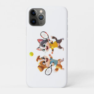 Cute Cartoon Dog and Cat Playing Padel Tennis – Fu Case-Mate iPhone Case