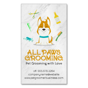 Cute Cartoon Dog and Grooming Tools Magnetic Business Card