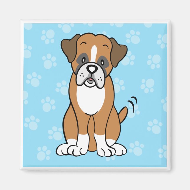 Cute Cartoon Dog Boxer Square Magnet (Front)