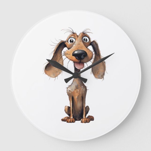 Cute Cartoon Dog Breed Art Collection  Large Clock (Front)