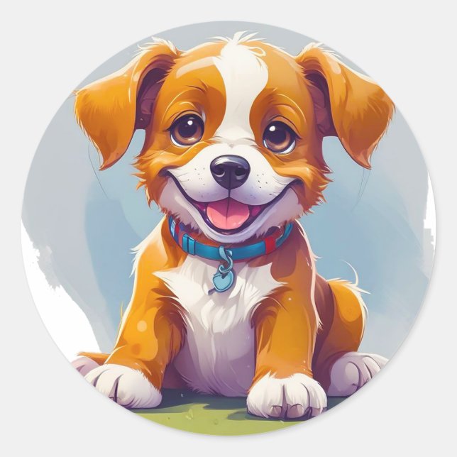 Cute cartoon dog classic round sticker (Front)