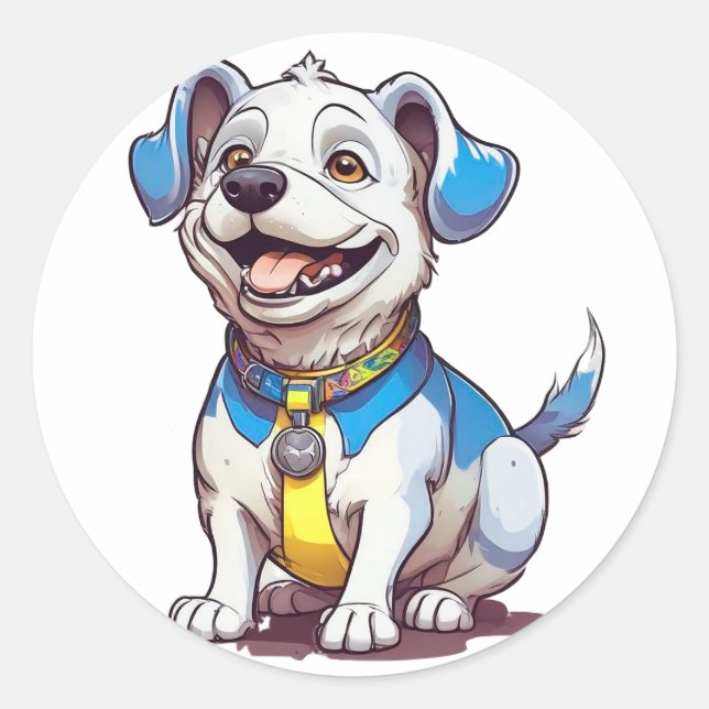 Cute cartoon dog classic round sticker (Front)
