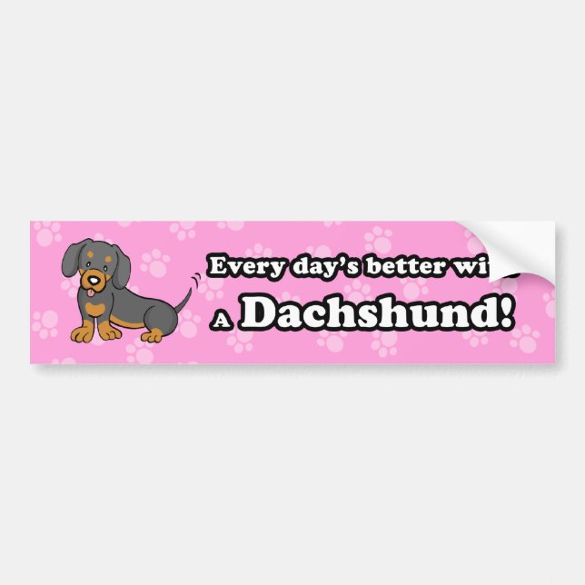 Cute Cartoon Dog Dachshund Bumper Sticker (Front)