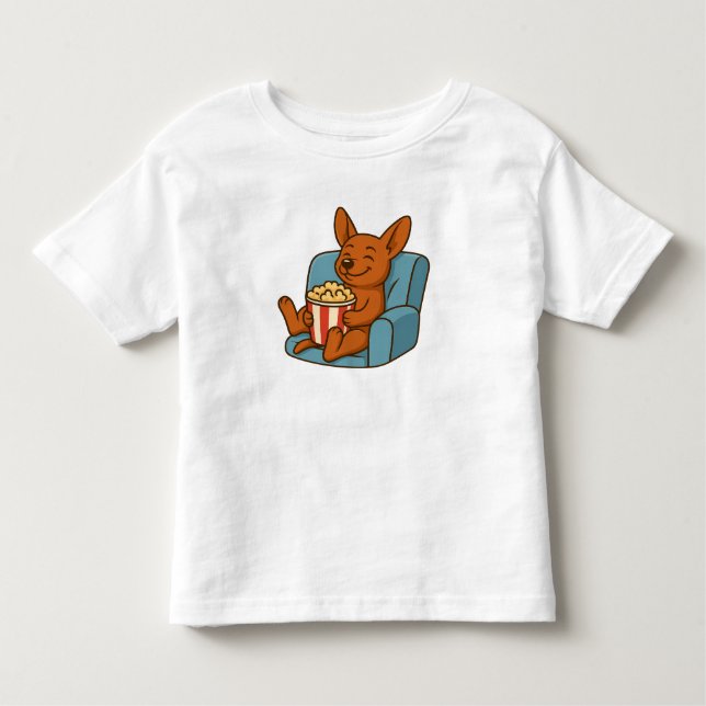 Cute Cartoon Dog Eating Popcorn Kids' T-Shirt (Front)