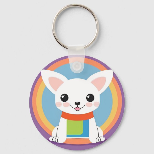 Cute Cartoon Dog Illustration Key Ring (Front)